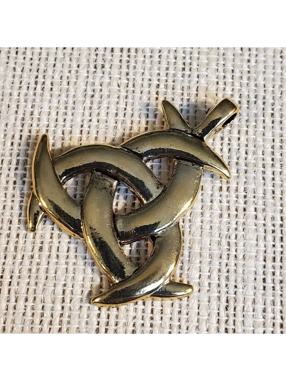 New Vintage 90s Triple Celtic Moon Antique Gold Alloy Metal Pendant